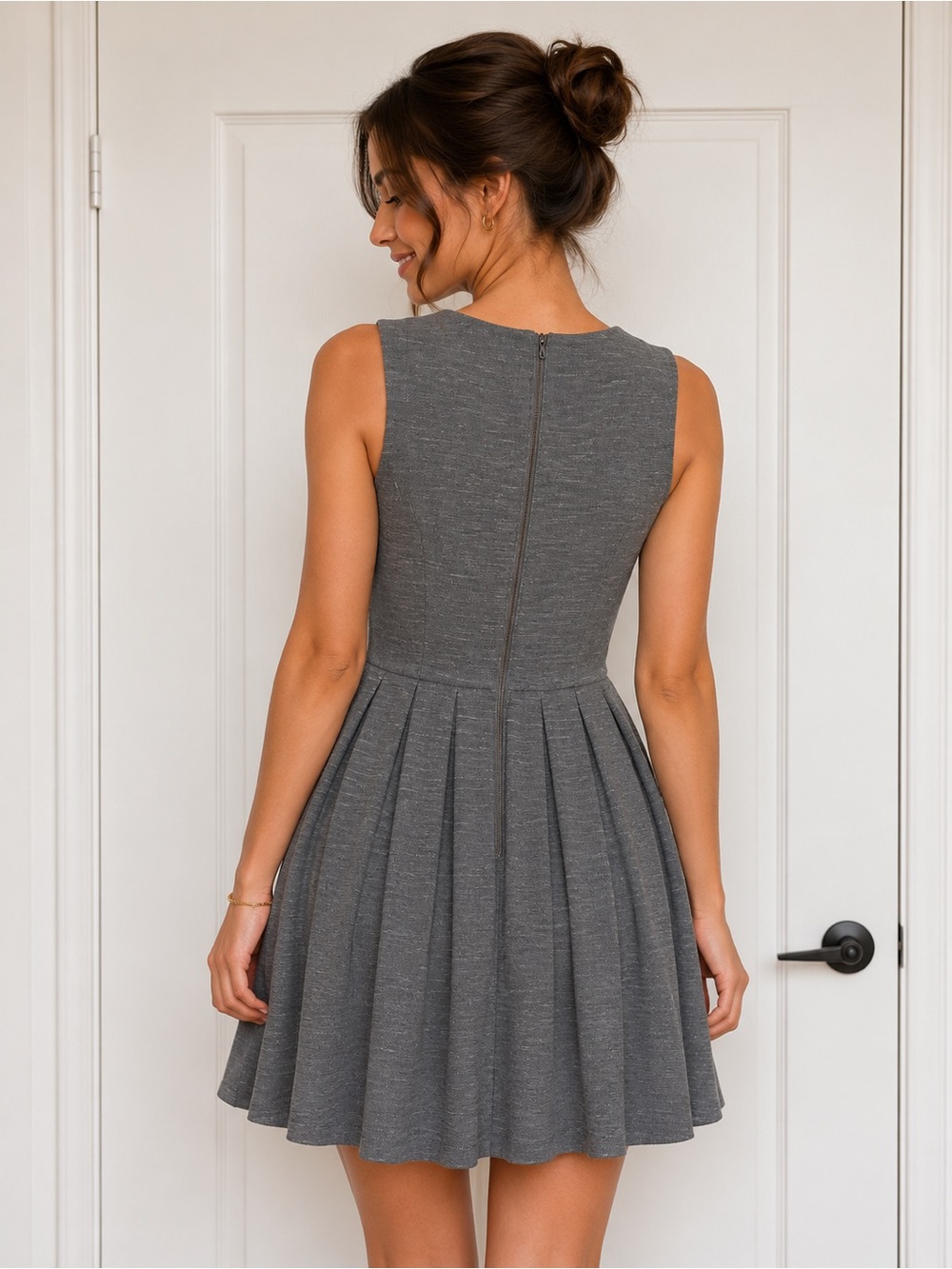 Aritzia Talula Sleeveless Pleated Mini Dress in Gray - Picture 2 of 6